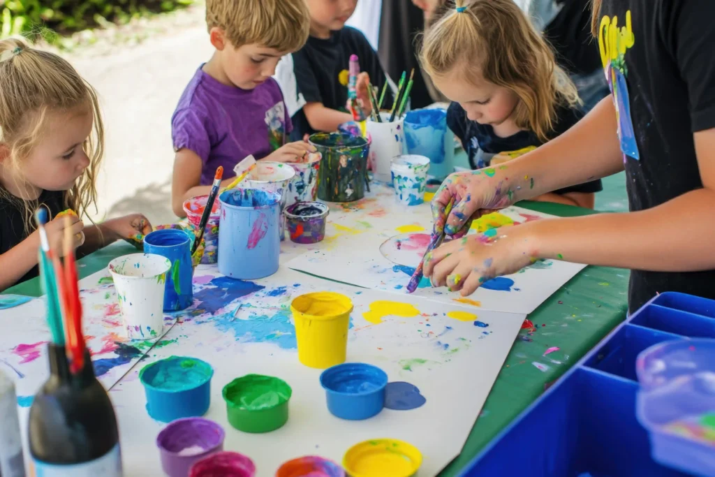 Children enjoying arts and crafts workshop at indoor playground in Dubai