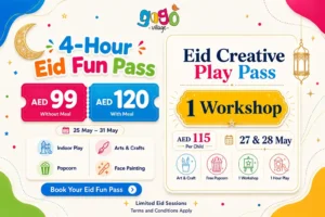 4-hour Eid Al Adha fun pass for kids at Gogo Village Dubai with indoor play arts and crafts popcorn and face painting. Eid Creative Play Pass at Gogo Village Dubai with workshop art and craft popcorn and one hour play.
