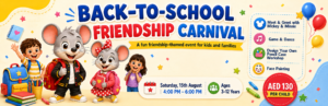 Back-to-School Friendship Carnival kids event at Gogo Village Dubai with Mickey and Minnie meet and greet, game and dance, pencil case workshop and face painting